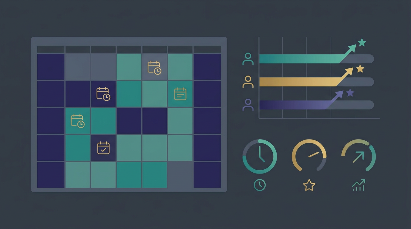 A clean modern vector graphic representing a coaching center dashboard with interactive batch scheduling calendars, student rosters, and fee collection trackers.
